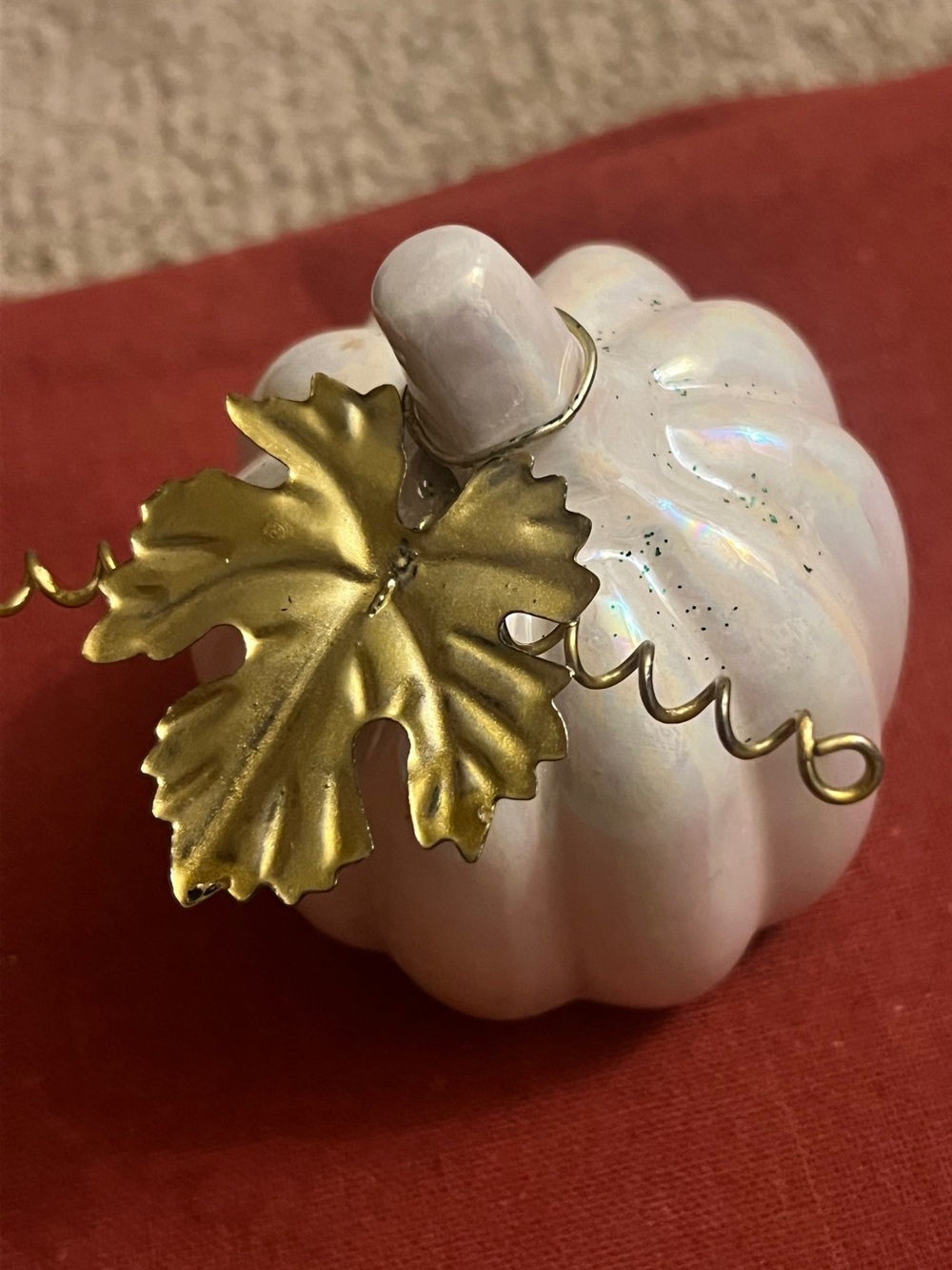 Fall White Pumpkin with Gold Decor